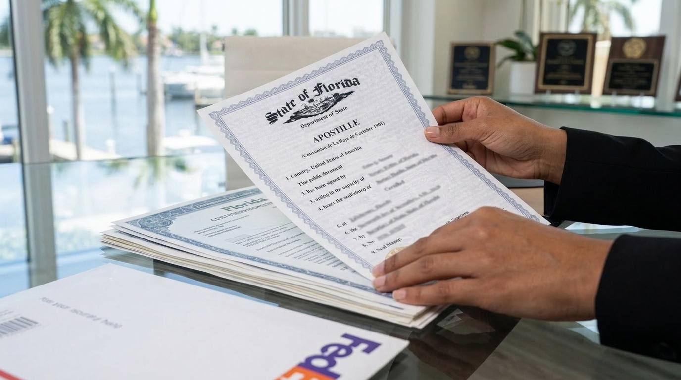 Preparing the Florida apostille request paperwork in Broward County